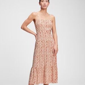 Gap Square Neck Block Print Midi Dress Pink and Cream SZ8